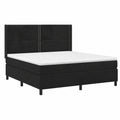 Letto matrimoniale in velluto nero 160x200 cm con materasso a molle insacchettate e topper, poggiatesta regolabile, ideale per camere da letto moderne