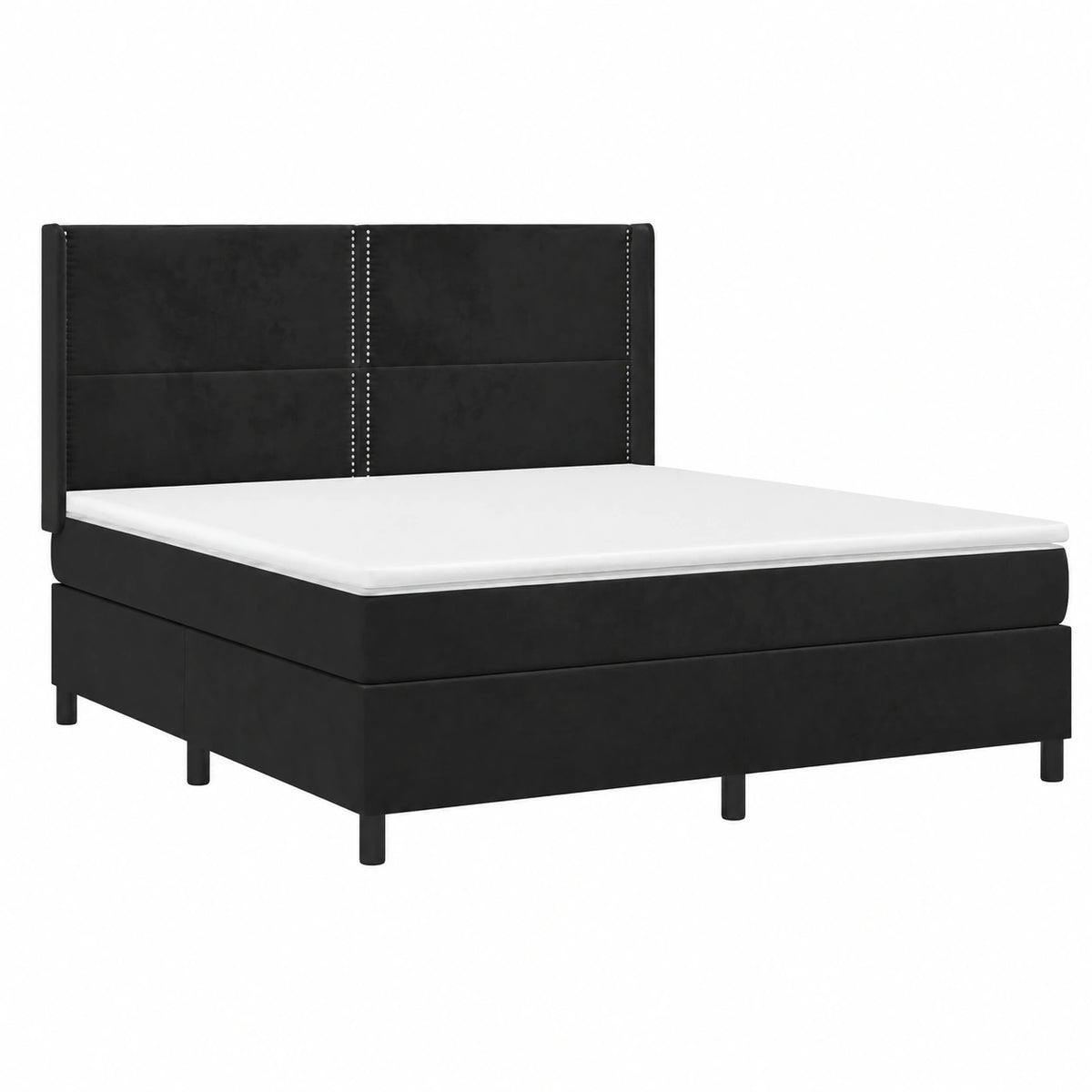 Letto matrimoniale in velluto nero 160x200 cm con materasso a molle insacchettate e topper, poggiatesta regolabile, ideale per camere da letto moderne