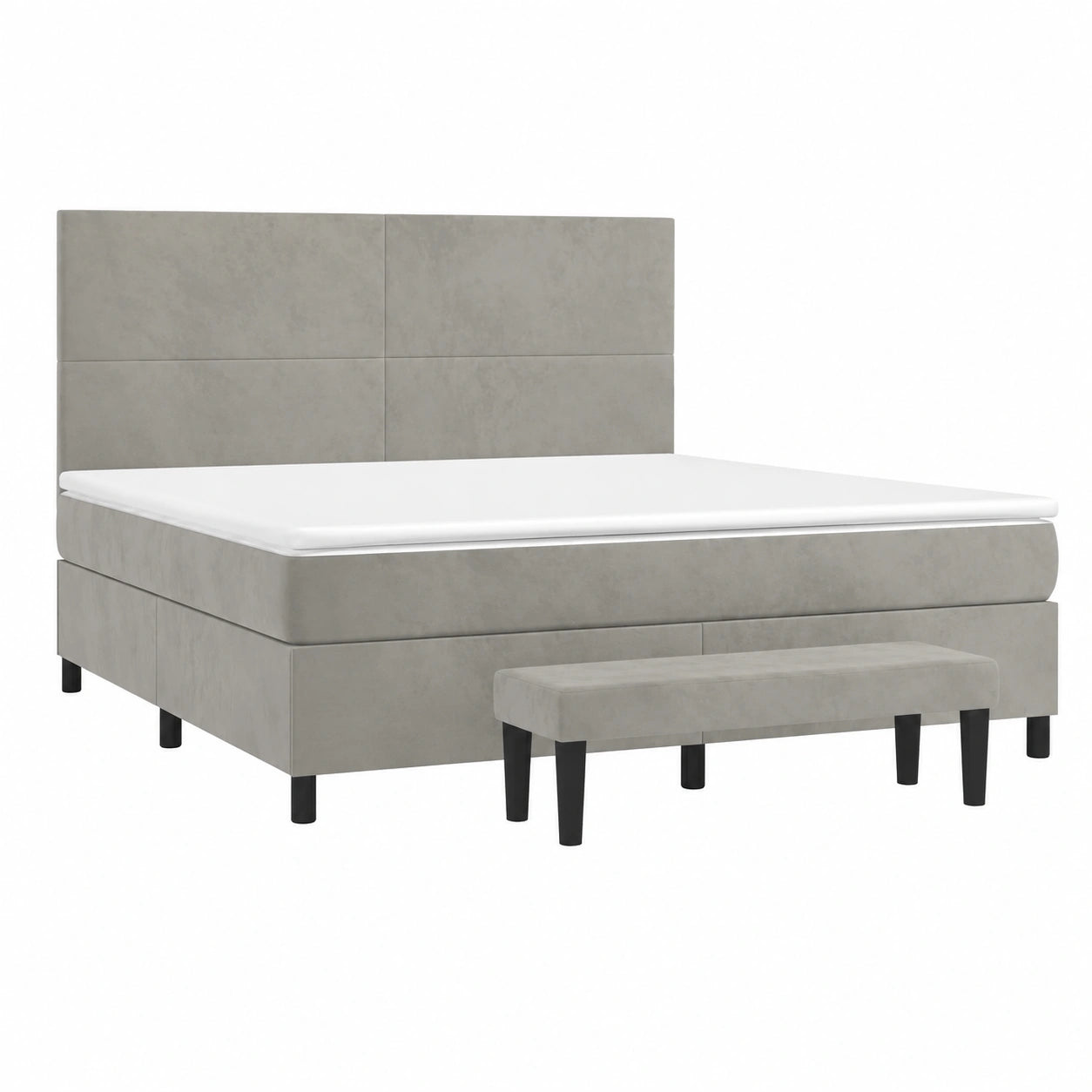 Letto matrimoniale in velluto grigio chiaro 180x200 cm con materasso e poggiatesta regolabile