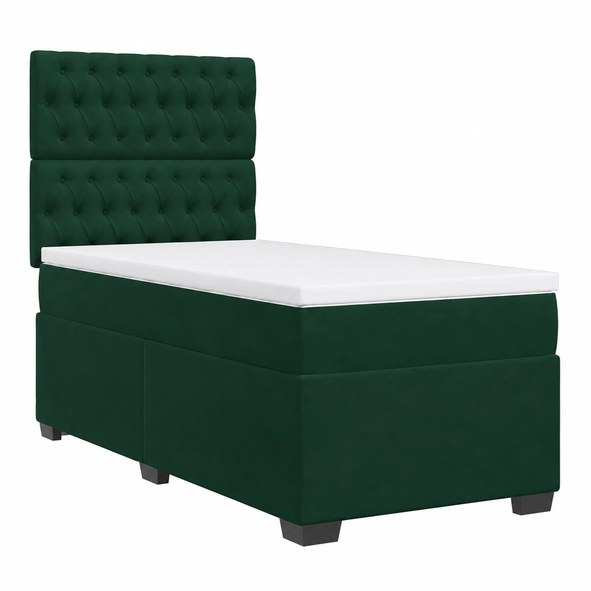 Letto singolo 90x190cm in velluto verde scuro con materasso a molle e testiera regolabile