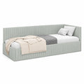 Letto ad Angolo Moderno Velluto, Grigio Chiaro 80x200 cm, con Rete a Doghe e Poggiatesta Regolabile