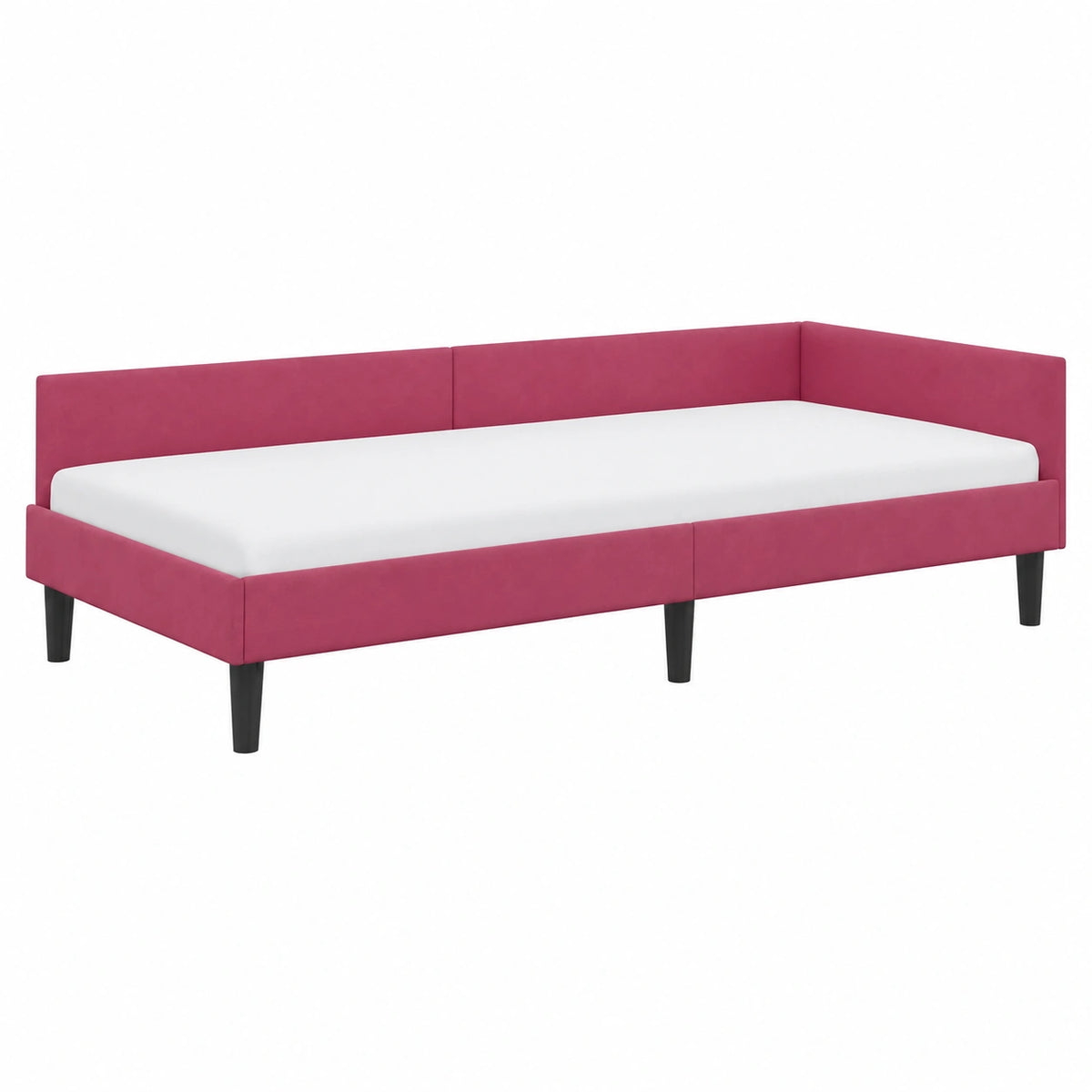 Letto Angolare Moderno in Velluto 90x200 cm con Poggiatesta Regolabile