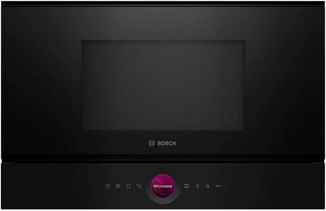 Bosch BFR7221B1, Serie 8: forno a microonde. Per riscaldare e preparare alimenti mediante microonde. Programmi o funzioni: 7. Caratteristiche del modello: comandi tattili, acciaio inossidabile. Colorazione indicata: Nero/Argento.