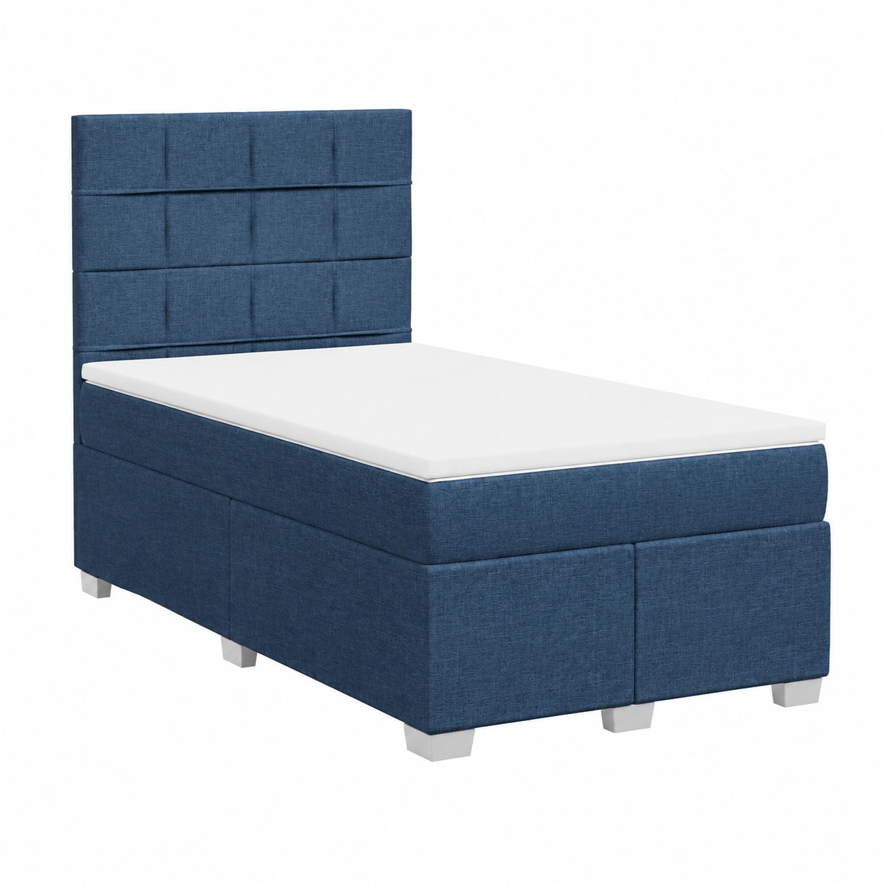 Letto a molle insacchettate 120x190 cm, tessuto blu, poggiatesta regolabile, per camere giovani e ospiti