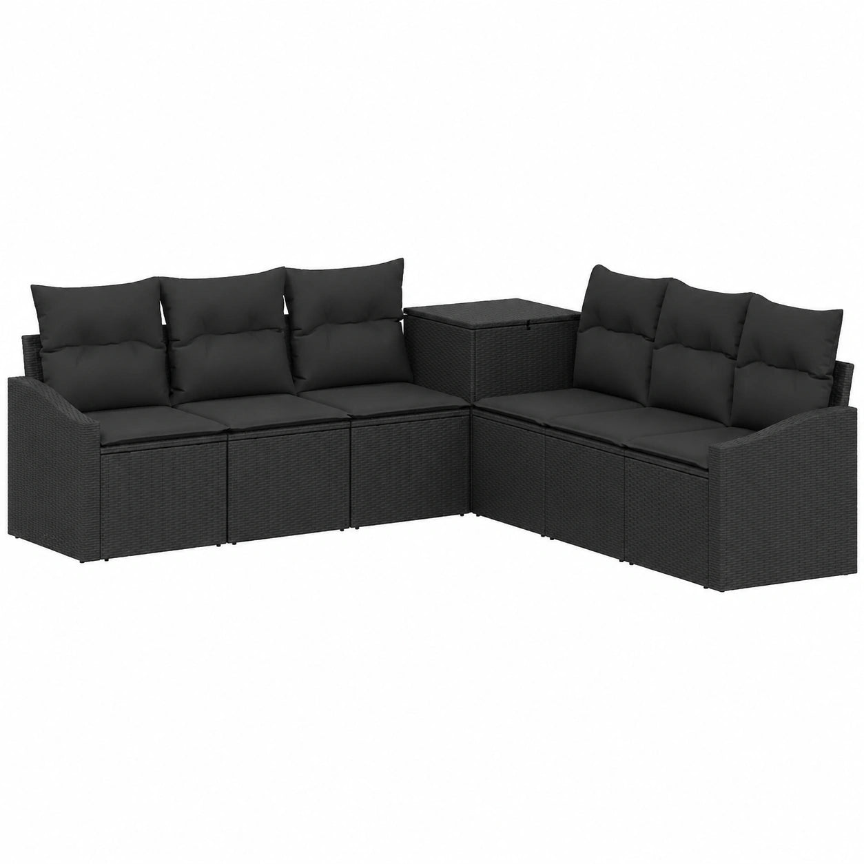 Set Divani da Giardino 7 Pezzi in Rattan Sintetico e Acciaio, Design Modulare Nero Resistente