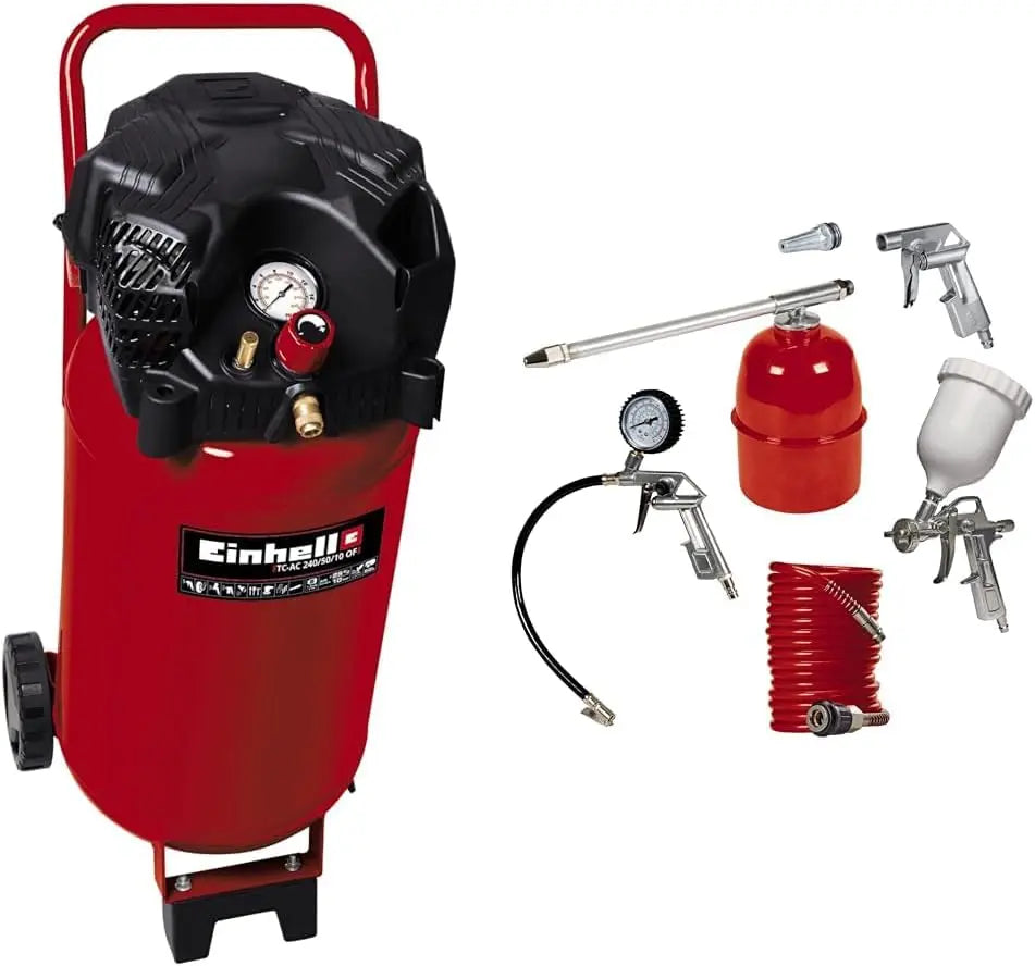 Einhell: compressore. Potenza: 1500 W. Capacit¨¤: 240 L. Pressione: 10 bar. Colorazione indicata: Bianco/Rosso.