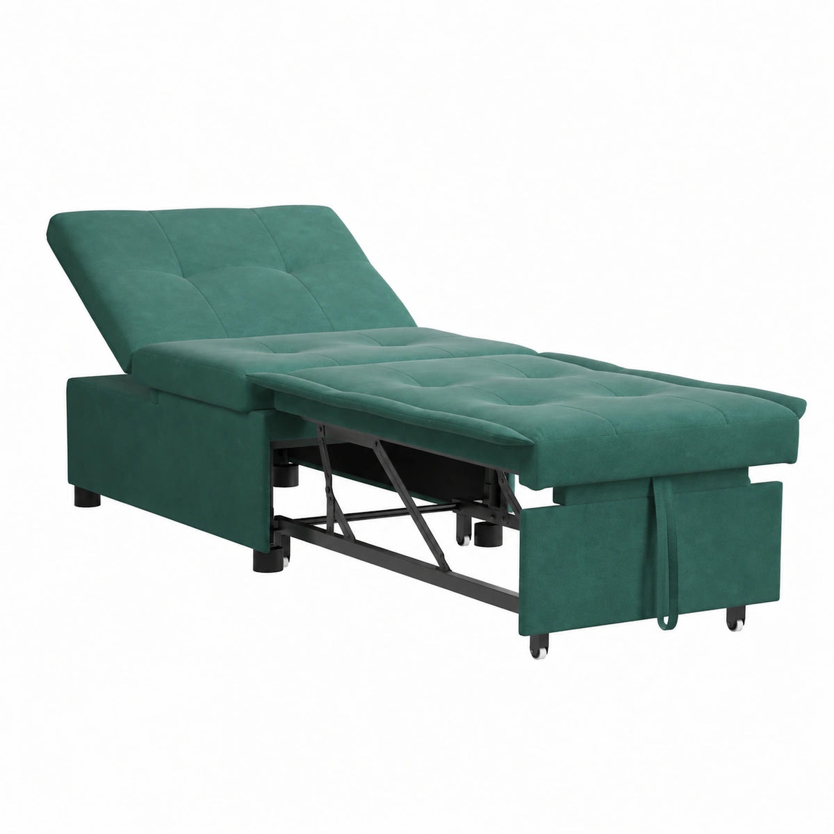 Divano letto multifunzione in velluto verde scuro, 194 cm, con poggiatesta regolabile