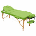 Lettino Massaggio Pieghevole in Legno Verde, 195x70 cm, Altezza Regolabile, Schienale Reclinabile, con Accessori Completi