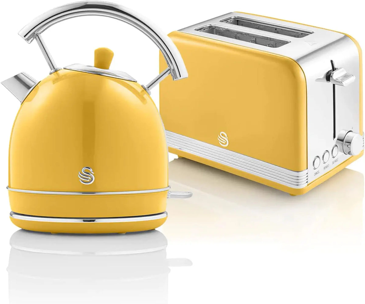 Swan Retro Colazione 1,8 L STP7050YELNEU: bollitore elettrico. Capacit¨¤: 1,8 L. Caratteristiche del modello: funzionamento senza fili, acciaio inossidabile. Colorazione indicata: Argento/Giallo.