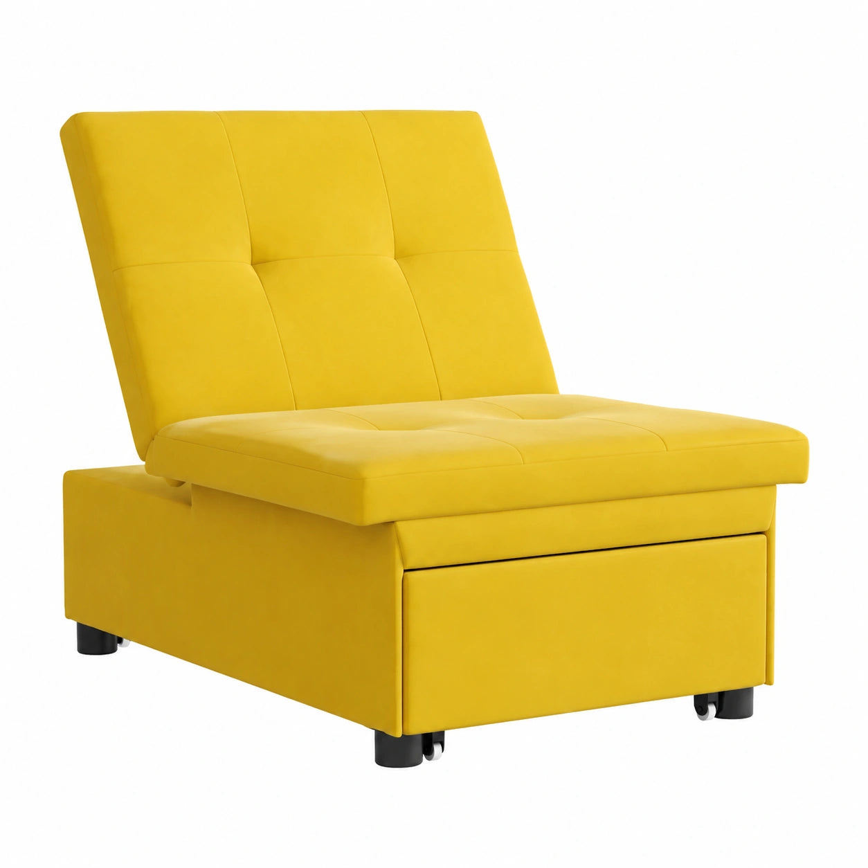 Divano Letto 3 in 1 in Velluto Giallo con Poggiatesta Regolabile, per Soggiorno e Camera degli Ospiti, 67x194x38 cm
