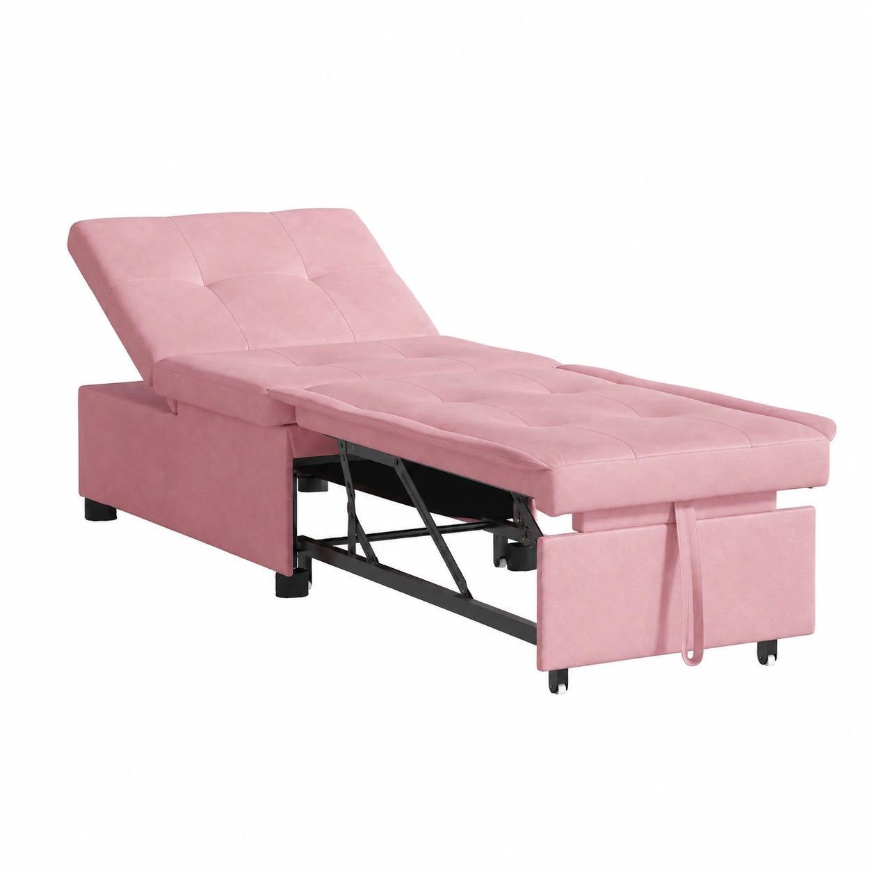 Divano Letto in Velluto Rosa con Funzione 3 in 1, Schienale Regolabile per Appartamenti Compatti