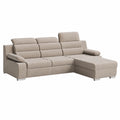 Divano Angolare L Convertibile con Contenitore e Poggiatesta Beige