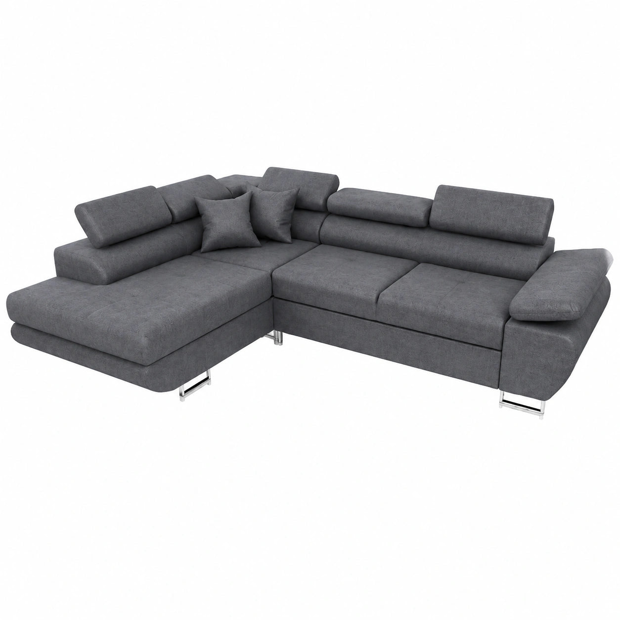 Divano Angolare Letto Saturn Premium in Grigio Scuro con Cassetto e Poggiatesta Regolabili