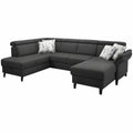CAVADORE Divano Angolare Ammerland in Pelle Sintetica U-Shape con Poggiatesta Regolabile, Grigio Scuro, 317x84x193 cm