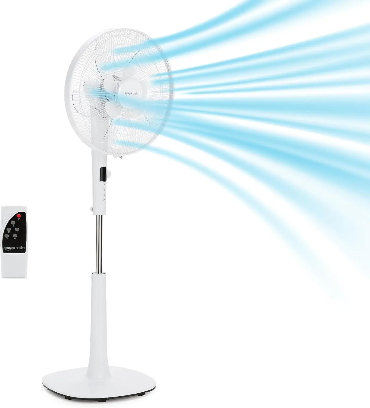 Amazon Basics: ventilatore. Per favorire la circolazione dell¡¯aria. Potenza: 28 W. Misura indicata: 40 cm. Caratteristiche del modello: telecomando, temporizzatore. Colorazione indicata: Bianco.