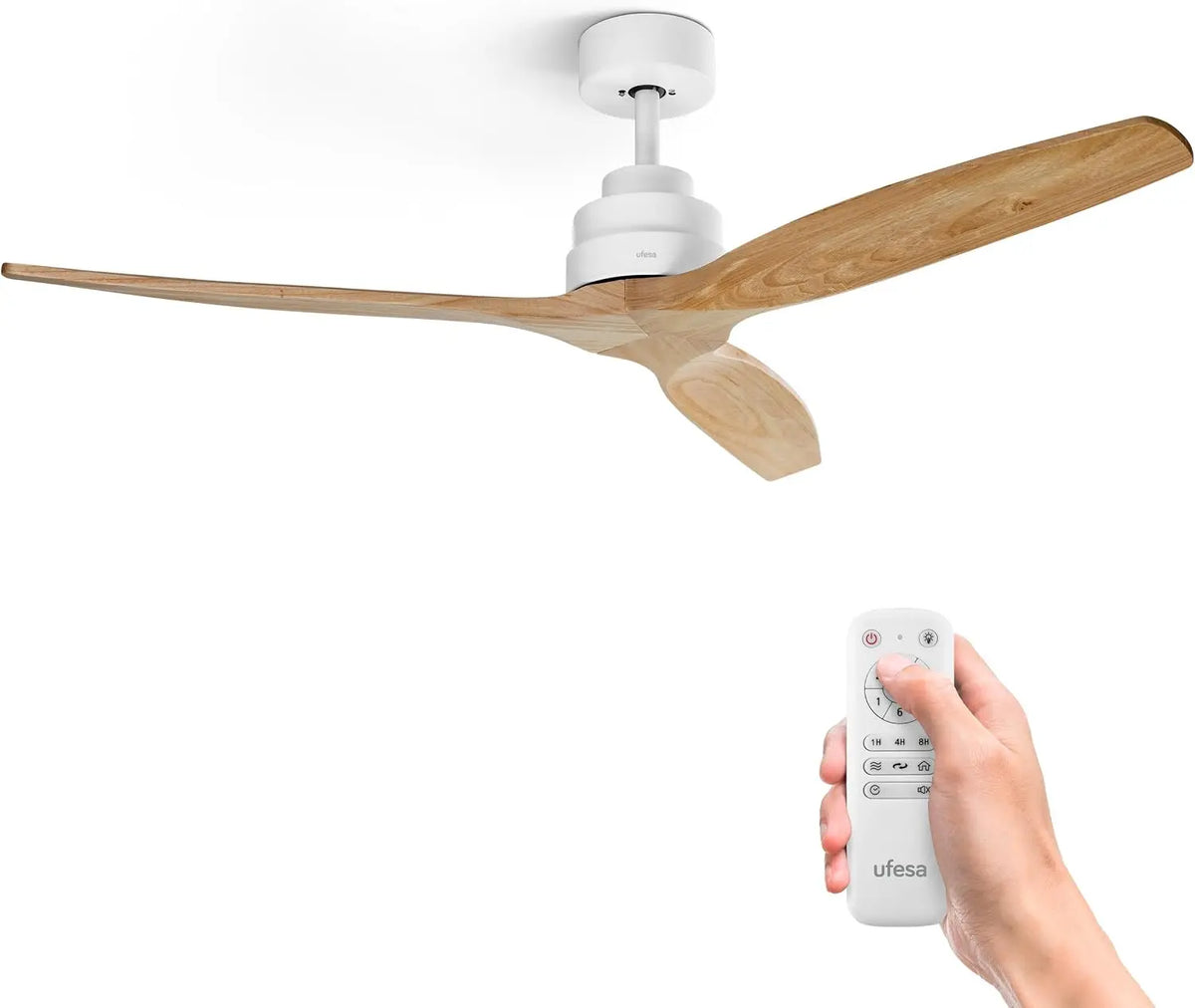 Ufesa: ventilatore. Per favorire la circolazione dell¡¯aria. Potenza: 40 W. Misura indicata: 132 cm. Caratteristiche del modello: telecomando, temporizzatore. Colorazione indicata: Bianco.