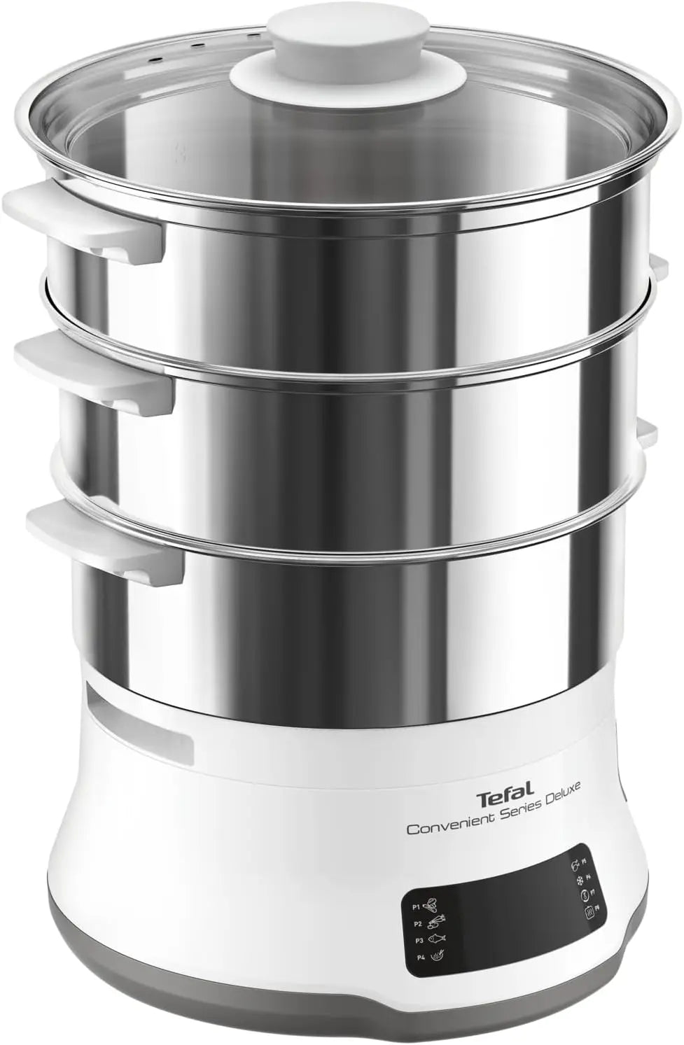 Tefal VC502D10 Convenient Deluxe: vaporiera. Programmi o funzioni: 8. Caratteristiche del modello: comandi tattili, acciaio inossidabile. Colorazione indicata: Argento.