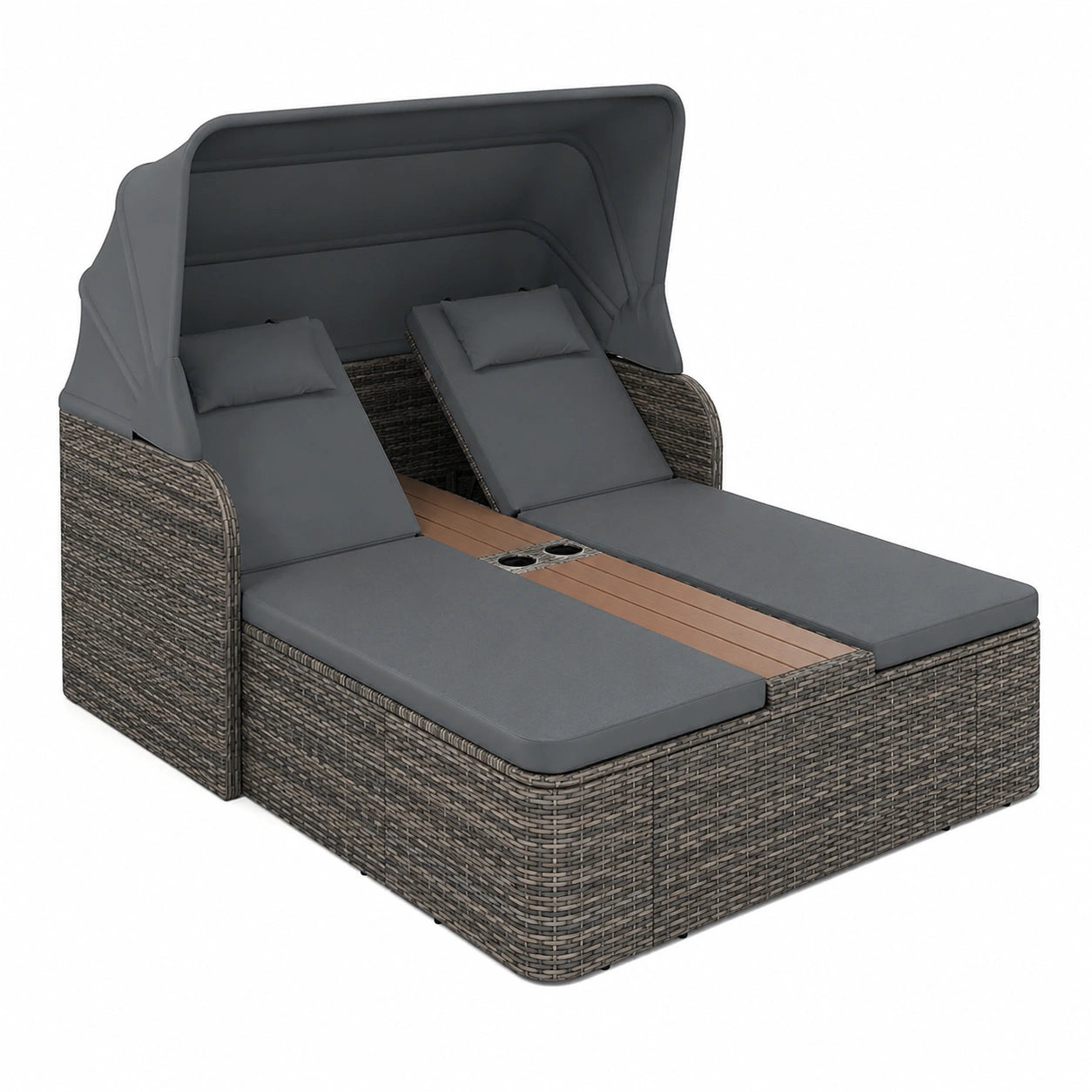 Set Salotto da Giardino 2 Posti con Sdraio Regolabile e Tenda Parasole
