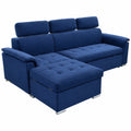 Divano Letto Angolare con Scomparto e Poggiatesta Regolabile in Tessuto Blu