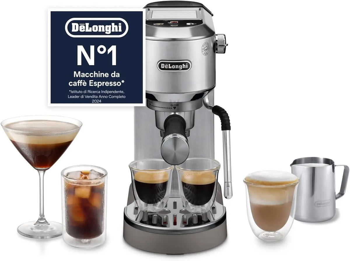 De'Longhi Dedica Duo EC890.M: macchina da caff¨¨. Per la preparazione del caff¨¨. Capacit¨¤: 1,1 L. Misura indicata: 15 cm. Caratteristiche del modello: comandi tattili, funzione vapore.