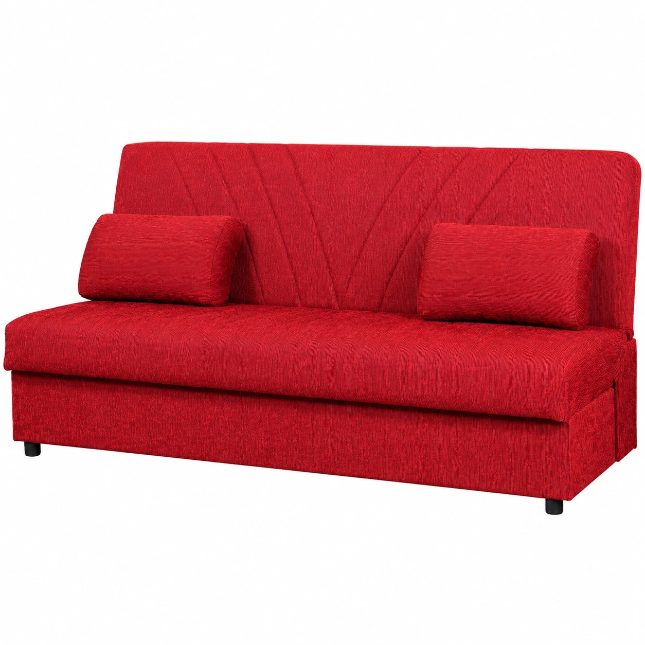 Divano Letto 3 Posti con Contenitore in Tessuto Rosso 184x80x86 cm