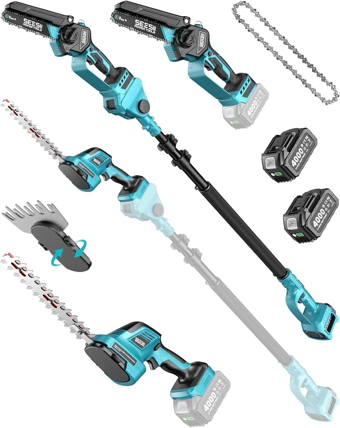 SEESII 6-in-1: tagliasiepi. Per il taglio e la manutenzione delle siepi. Caratteristiche del modello: alimentazione a batteria.