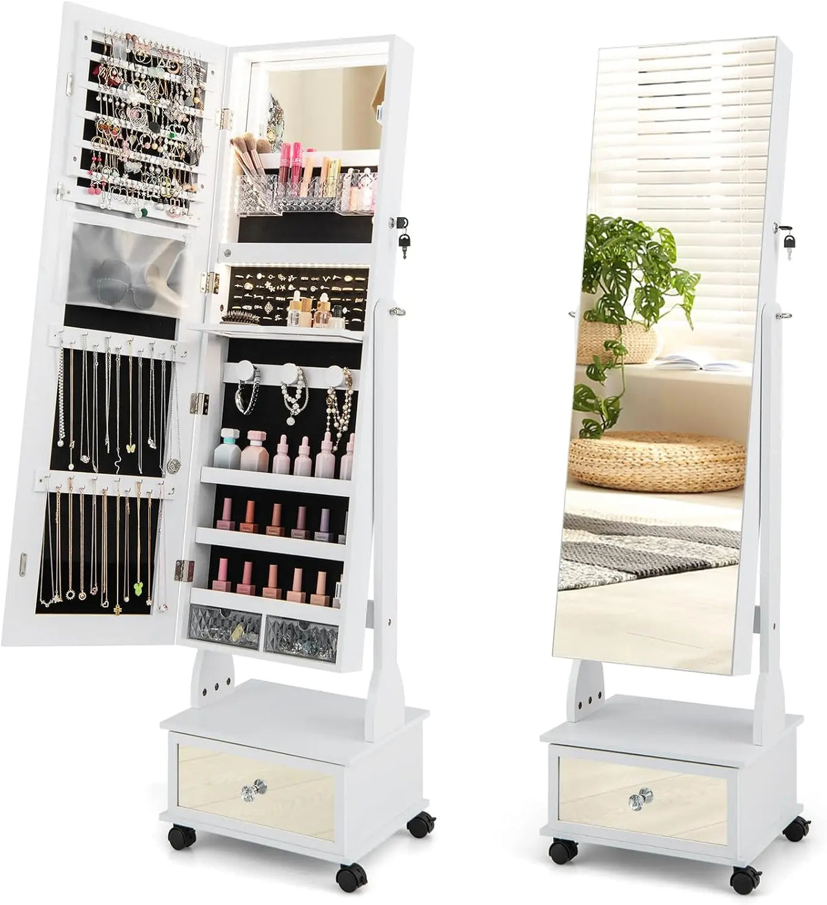 COSTWAY: specchio. Dimensioni: 42 x 35 x 159 cm. Caratteristiche del modello: regolazione. Colorazione indicata: Bianco.