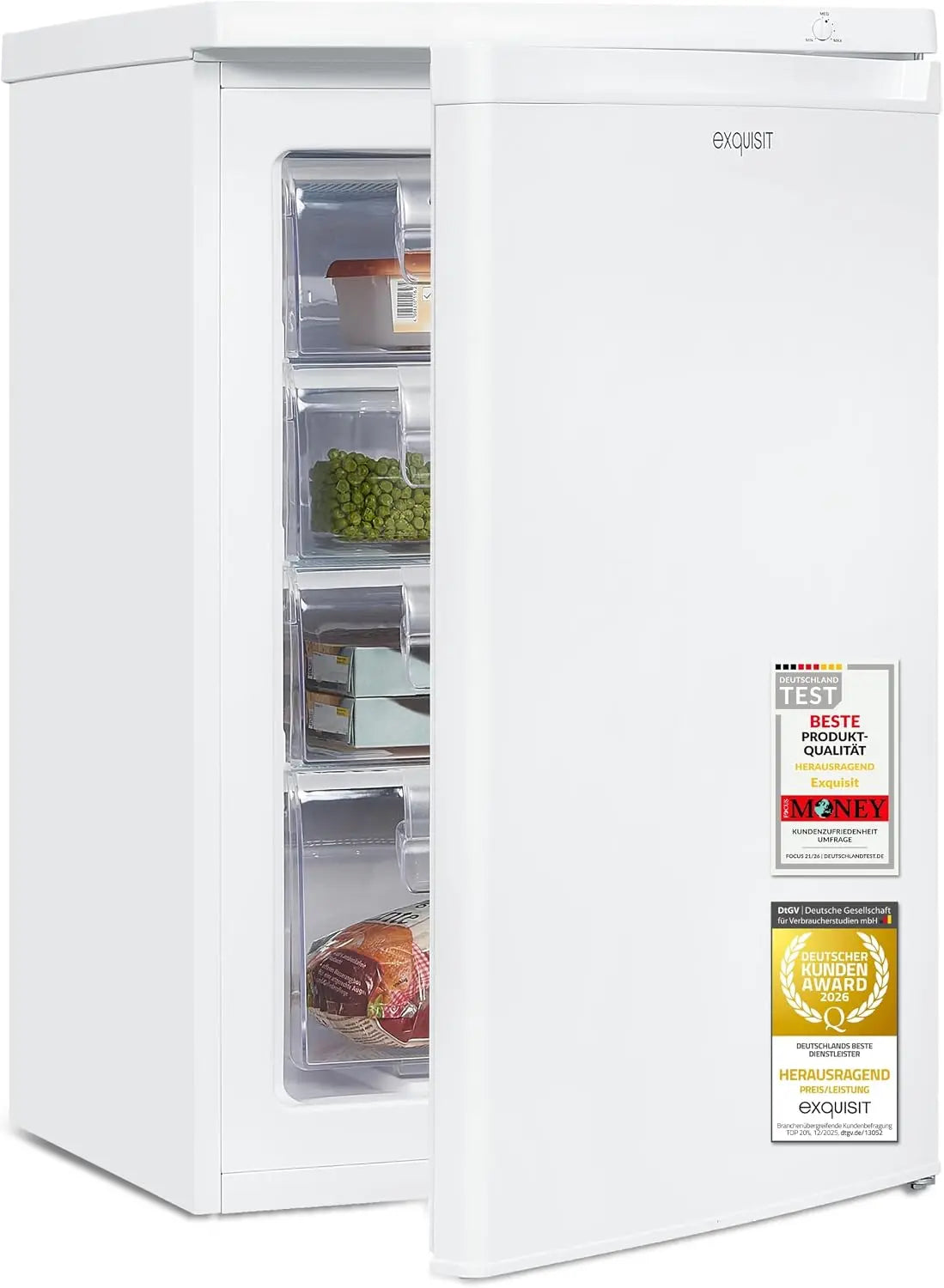 Exquisit GS512-040E: congelatore. Per la conservazione degli alimenti congelati. Capacit¨¤: 91 L. Colorazione indicata: Bianco.