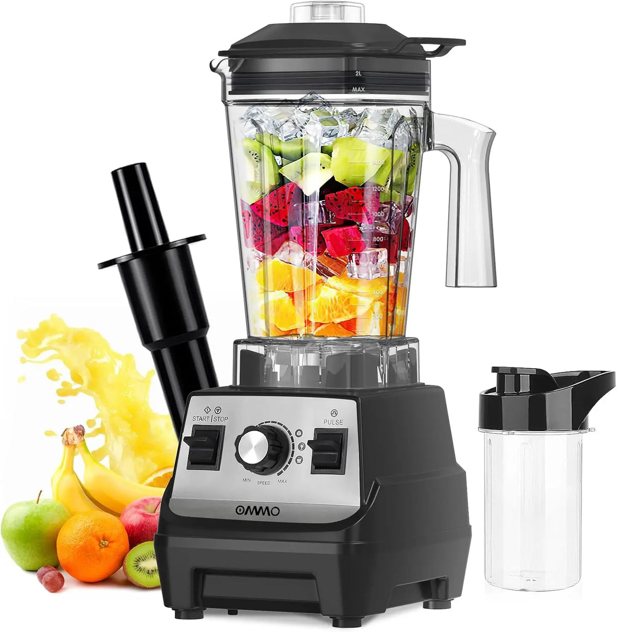 OMMO: frullatore. Per frullare e miscelare gli ingredienti. Potenza: 1800 W. Capacit¨¤: 1.8 L. Velocit¨¤ di rotazione: 24000 giri/min.