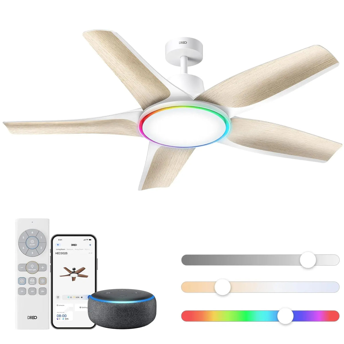 DREO: ventilatore. Per favorire la circolazione dell¡¯aria. Misura indicata: 132 cm. Caratteristiche del modello: illuminazione LED. Colorazione indicata: Bianco.