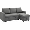 Divano Letto a 3 Posti con Penisola e Vano Contenitore, Tessuto Effetto Lino, Cuscini Sfoderabili, Grigio Chiaro