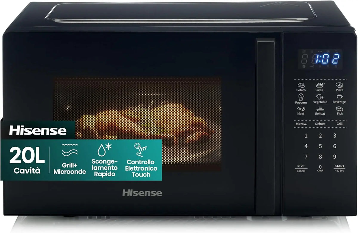 Hisense H20MOBS4HG: forno elettrico. Per la cottura degli alimenti. Potenza: 700 W. Capacit¨¤: 20 L. Caratteristiche del modello: comandi tattili. Colorazione indicata: Nero.