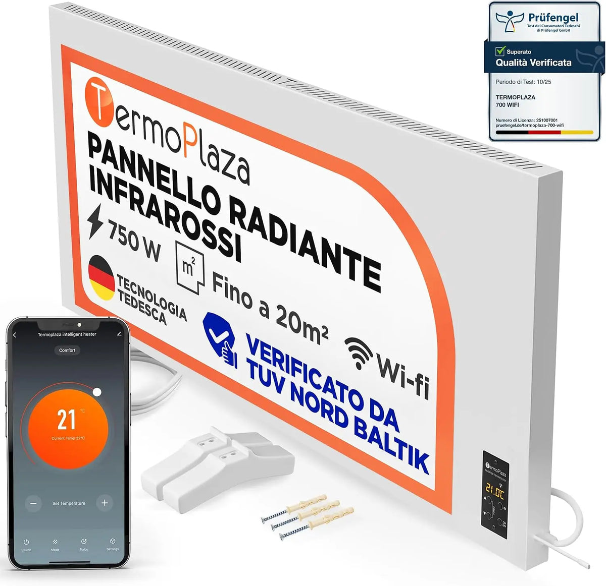 Termoplaza: convettore. Potenza: 750 W. Caratteristiche del modello: Wi-Fi.