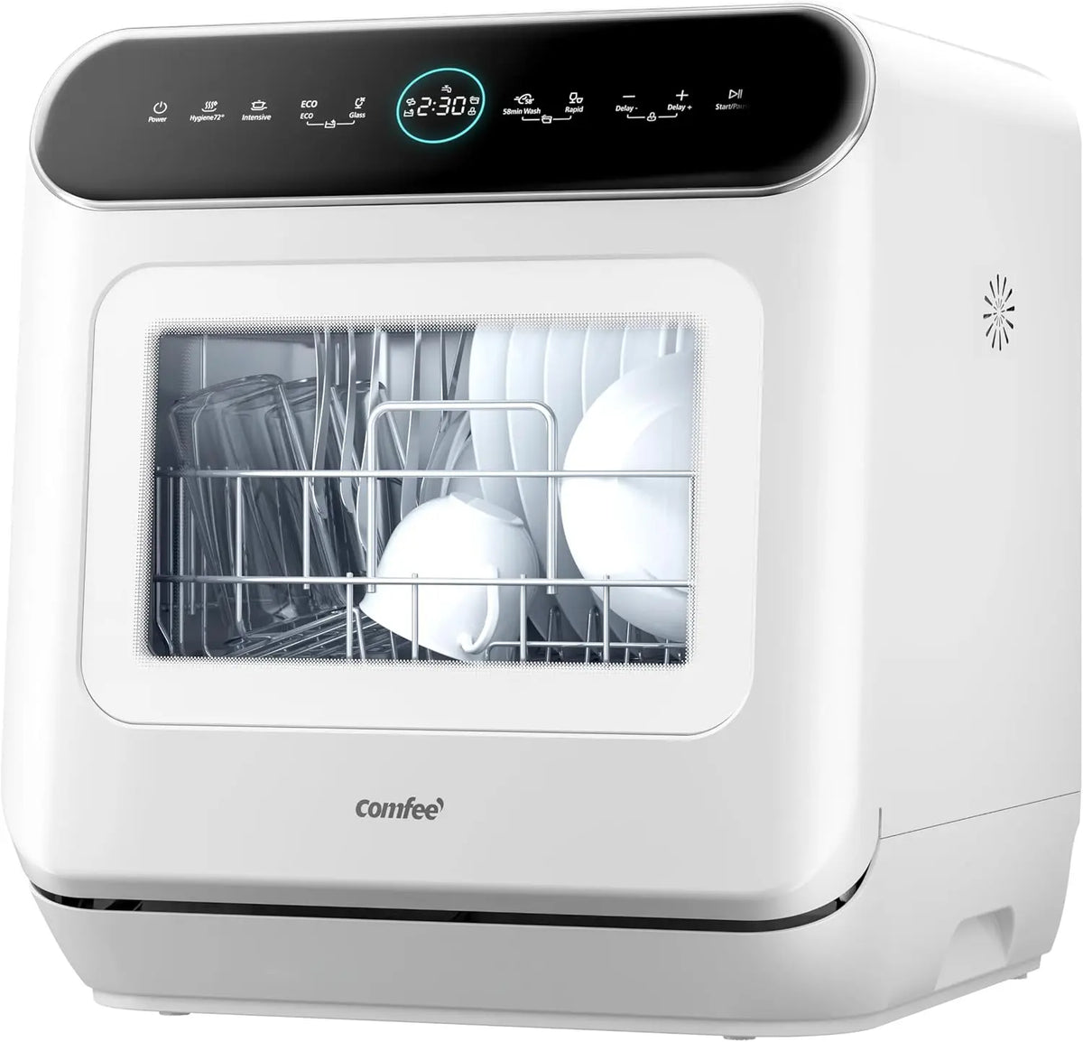 COMFEE' Mfd42S110W-It: lavastoviglie. Per il lavaggio di stoviglie e utensili da cucina. Potenza: 110 W. Programmi o funzioni: 7. Colorazione indicata: Bianco.