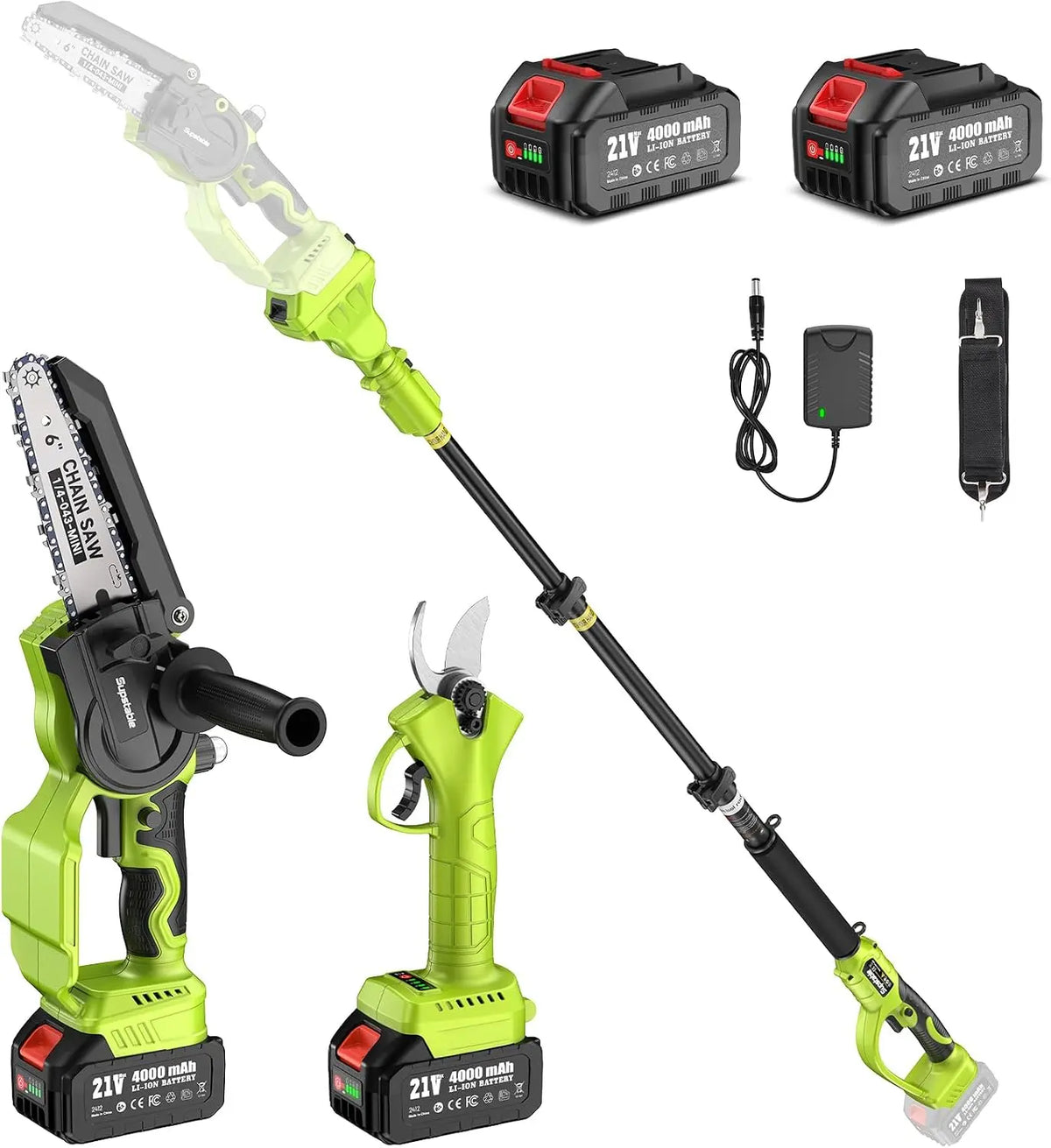 Supstable: motosega. Diagonale: 6 pollici. Caratteristiche del modello: alimentazione a batteria, asta telescopica.