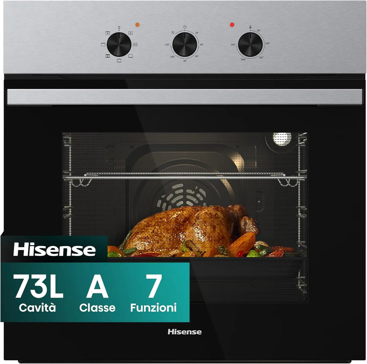 Hisense BI62111AAXB: forno elettrico. Per la cottura degli alimenti. Capacit¨¤: 73 L. Programmi o funzioni: 7. Misura indicata: 60 cm. Colorazione indicata: Nero.