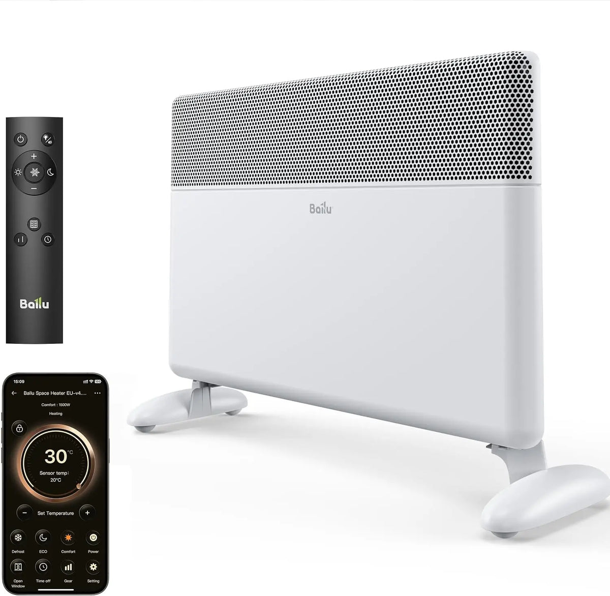 Ballu: riscaldatore elettrico. Potenza: 2000 W. Caratteristiche del modello: Wi-Fi, temporizzatore.